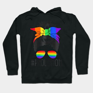 Proud Mom Messy Hair Bun Lgbtq Rainbow Flag Lgbt Pride Ally Hoodie